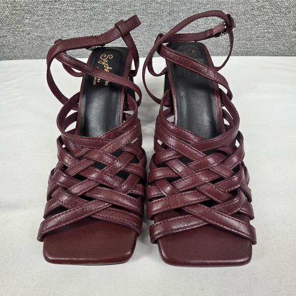 SEYCHELLES LOS ANGELES WOMENS BURGUNDY STRAPPY HEEL SANDALS SIZE 7 MADE IN ITALY - Picture 3 of 12
